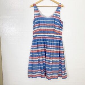 Boden Blue White Pink Orange Striped A Line Dress Sleeveless Cotton Womens 10R